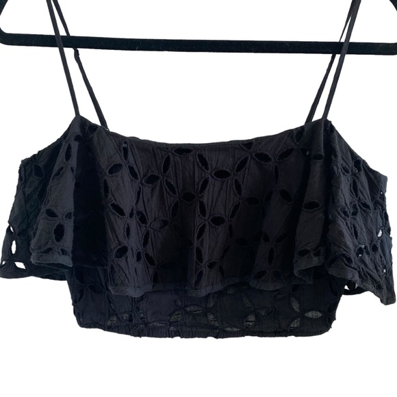 Eyelet Crop Top With Ruffle Flounce Detail & Adjustable Straps - Picture 3 of 10
